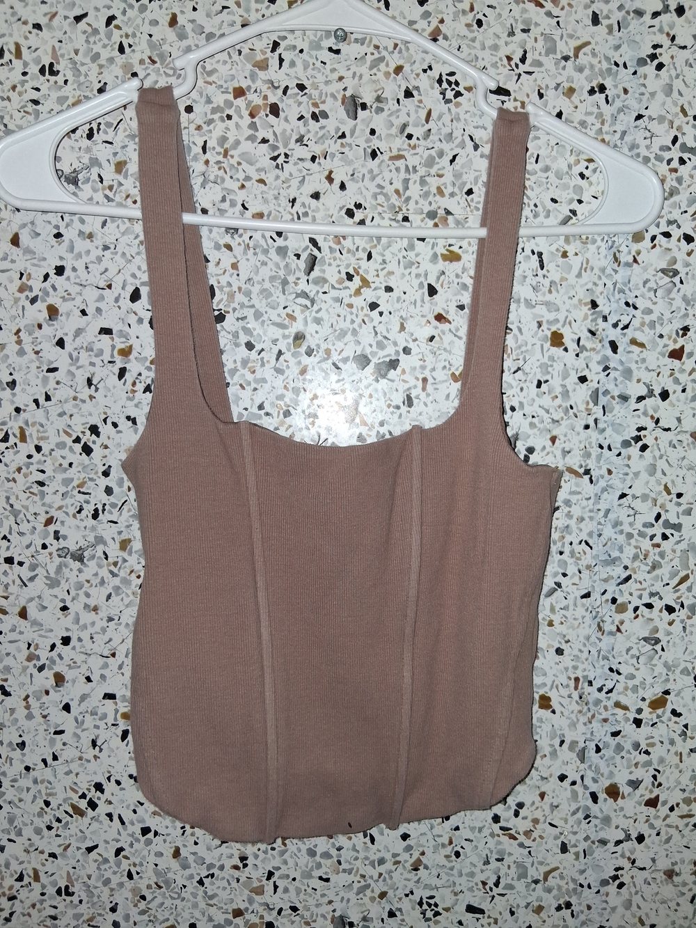 Forever 21 Ribbed Square-Neck Tank Top - Mauve Brown Zip Closure